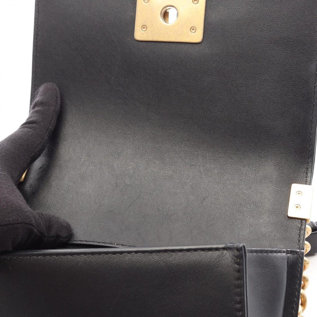 Chanel Shoulder Bag Boy Small Black Gold Lambskin V-stitch Chain — view 6