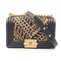 Chanel Shoulder Bag Boy Small Black Gold Lambskin V-stitch Chain