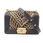 Chanel Shoulder Bag Boy Small Black Gold Lambskin V-stitch Chain