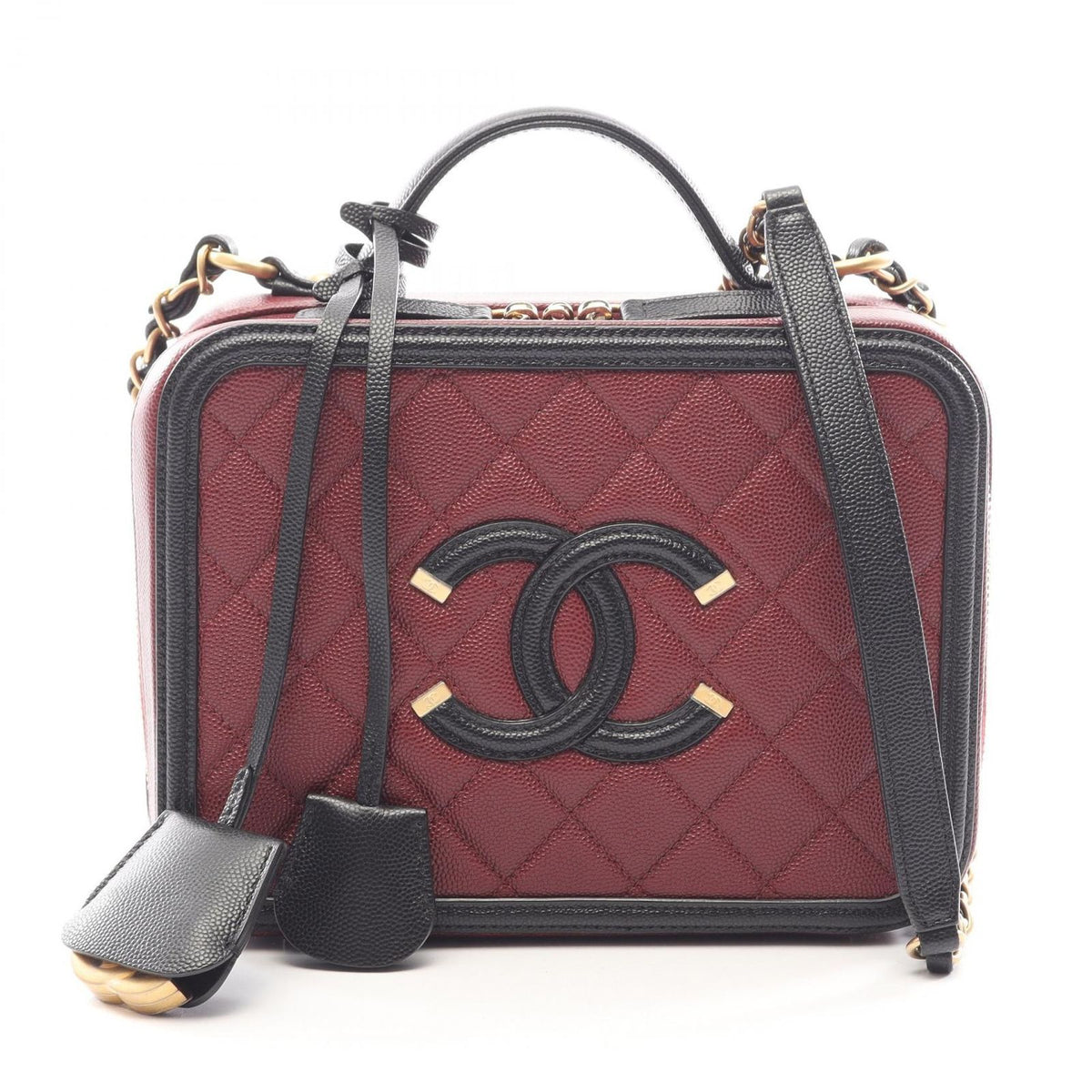 Chanel Shoulder Bag CC Filigree Vanity 2-Way Bordeaux Black Caviar Leather CC