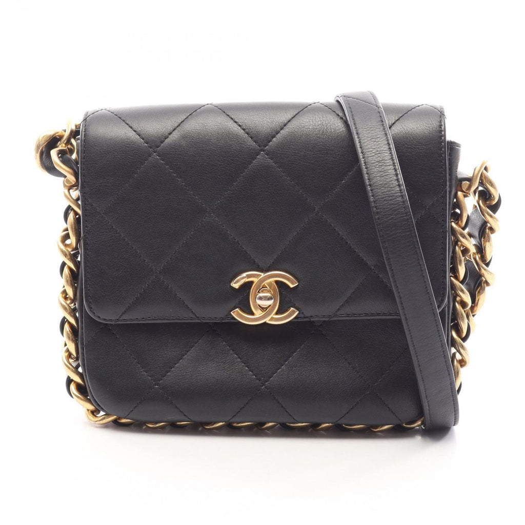 Chanel Shoulder Bag Quilted Small Flap Black Lambskin Chain