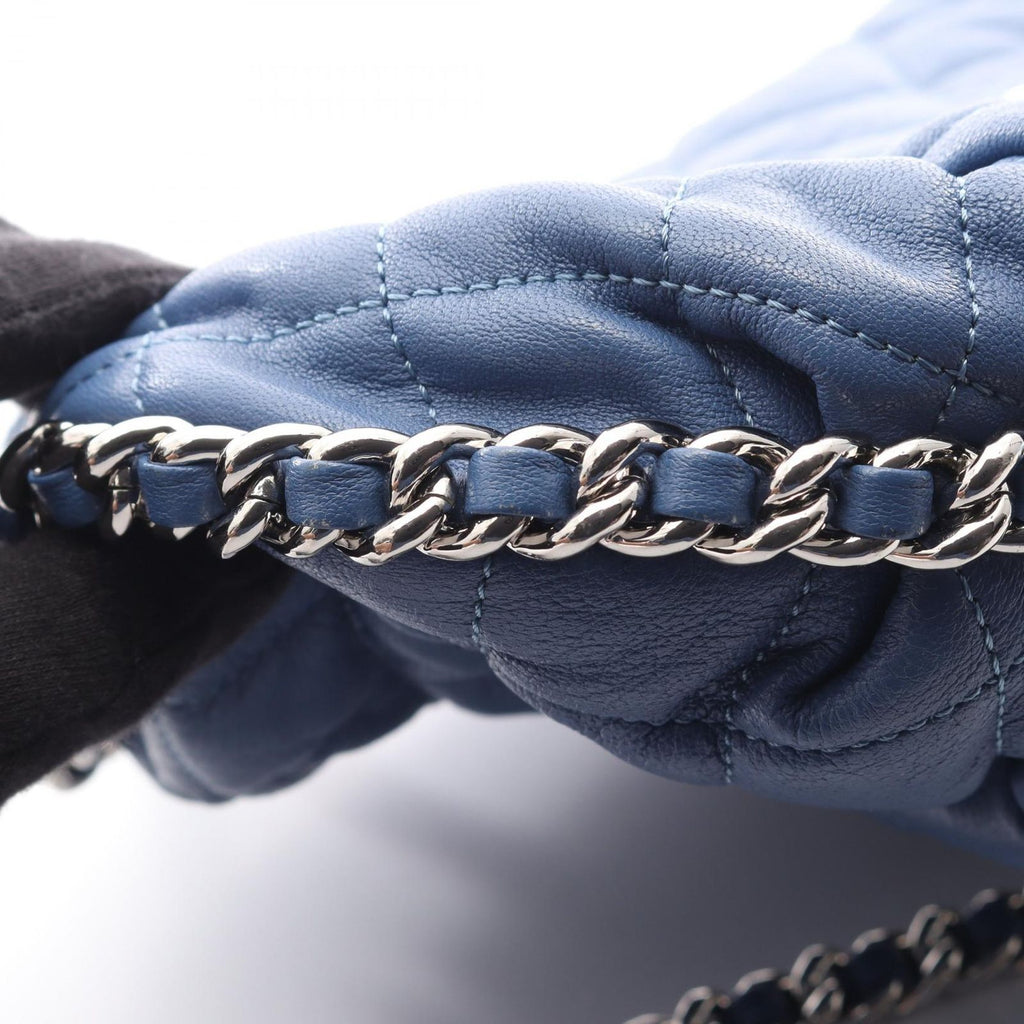Chanel Shoulder Bag Line Quilted Chain Around Blue Leather — view 8
