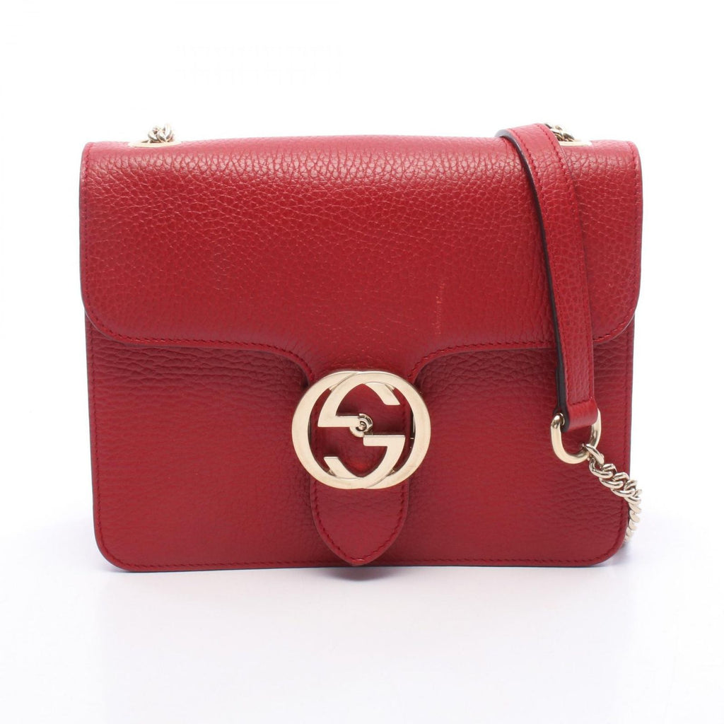 Gucci Shoulder Bag Interlocking G Red Leather Chain