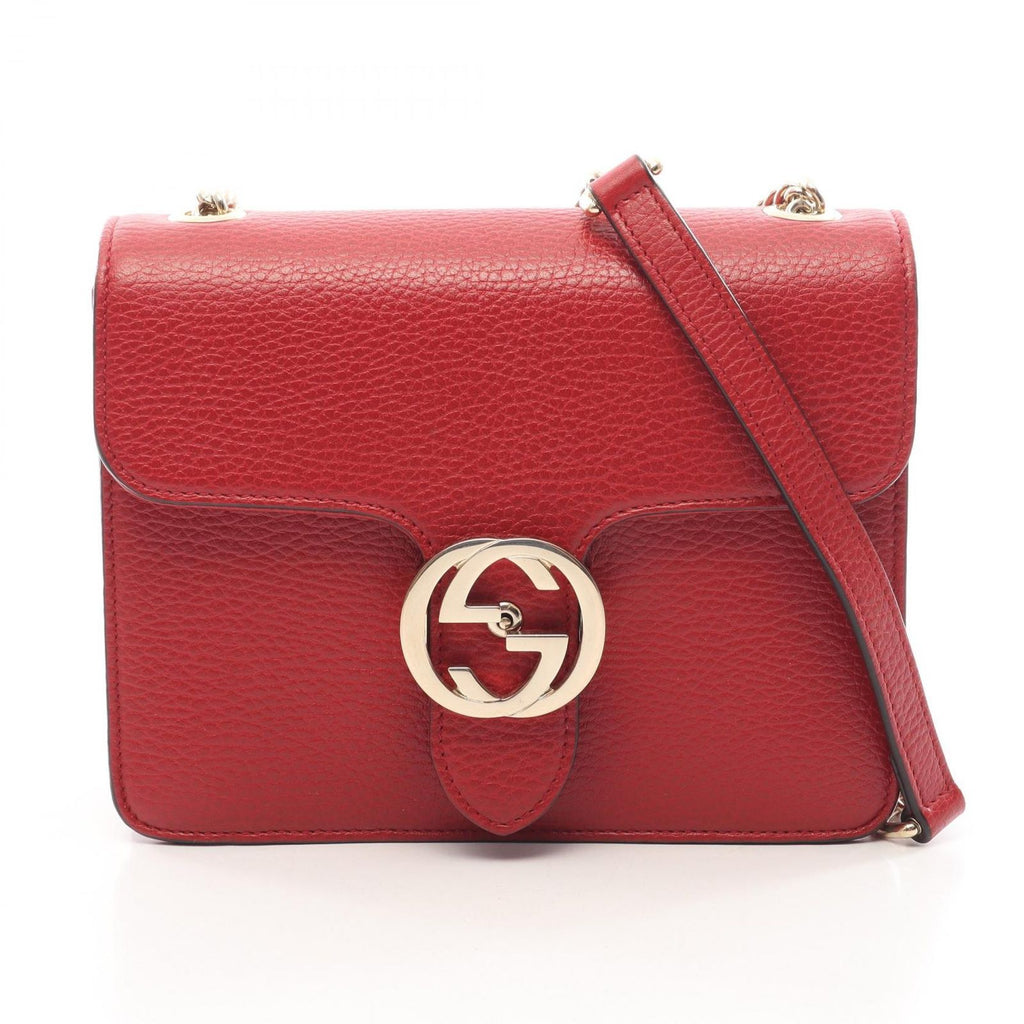Gucci Shoulder Bag Interlocking G Red Leather Chain