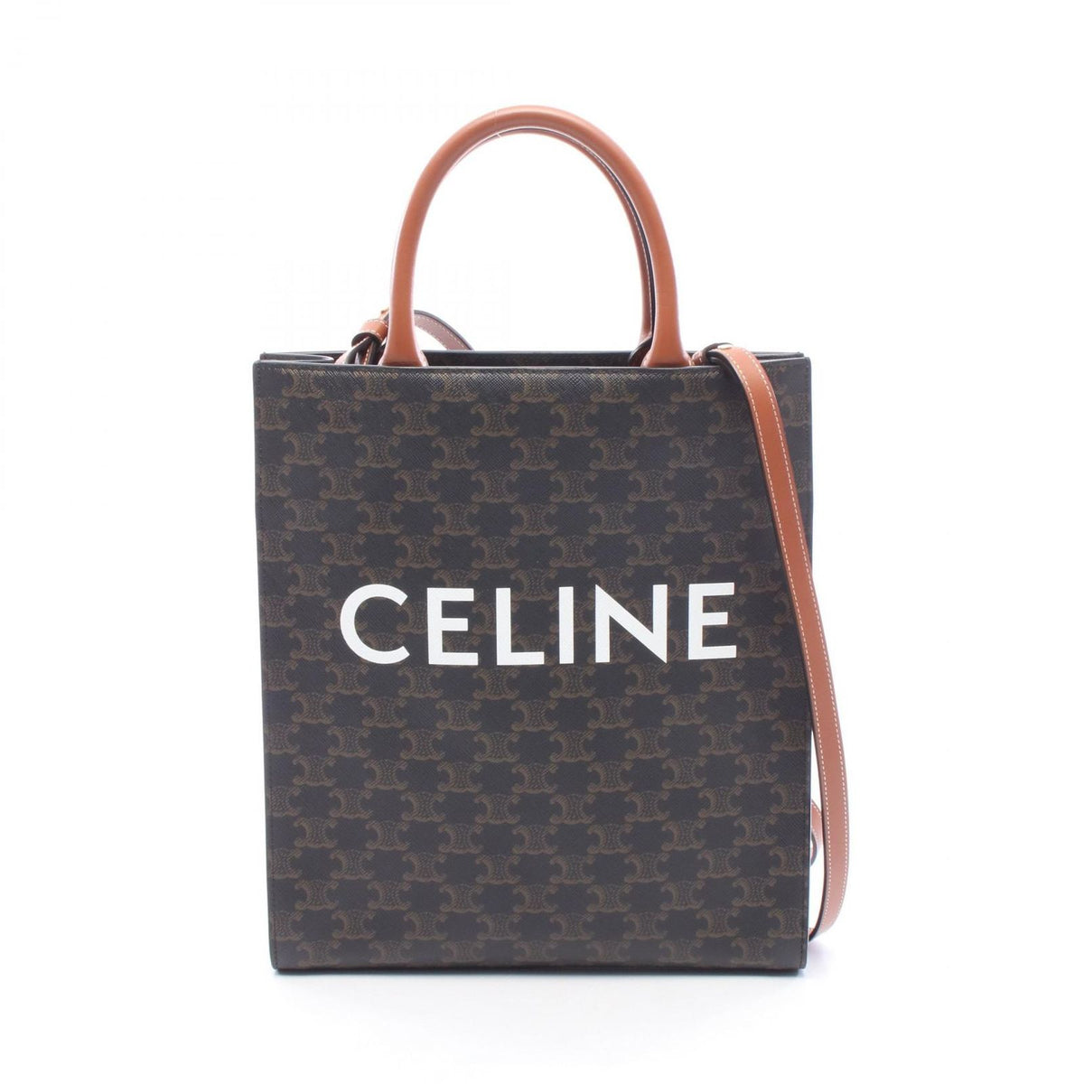 Celine Tote Bag Small Vertical Cabas Triomphe 2-Way Black Brown Leather