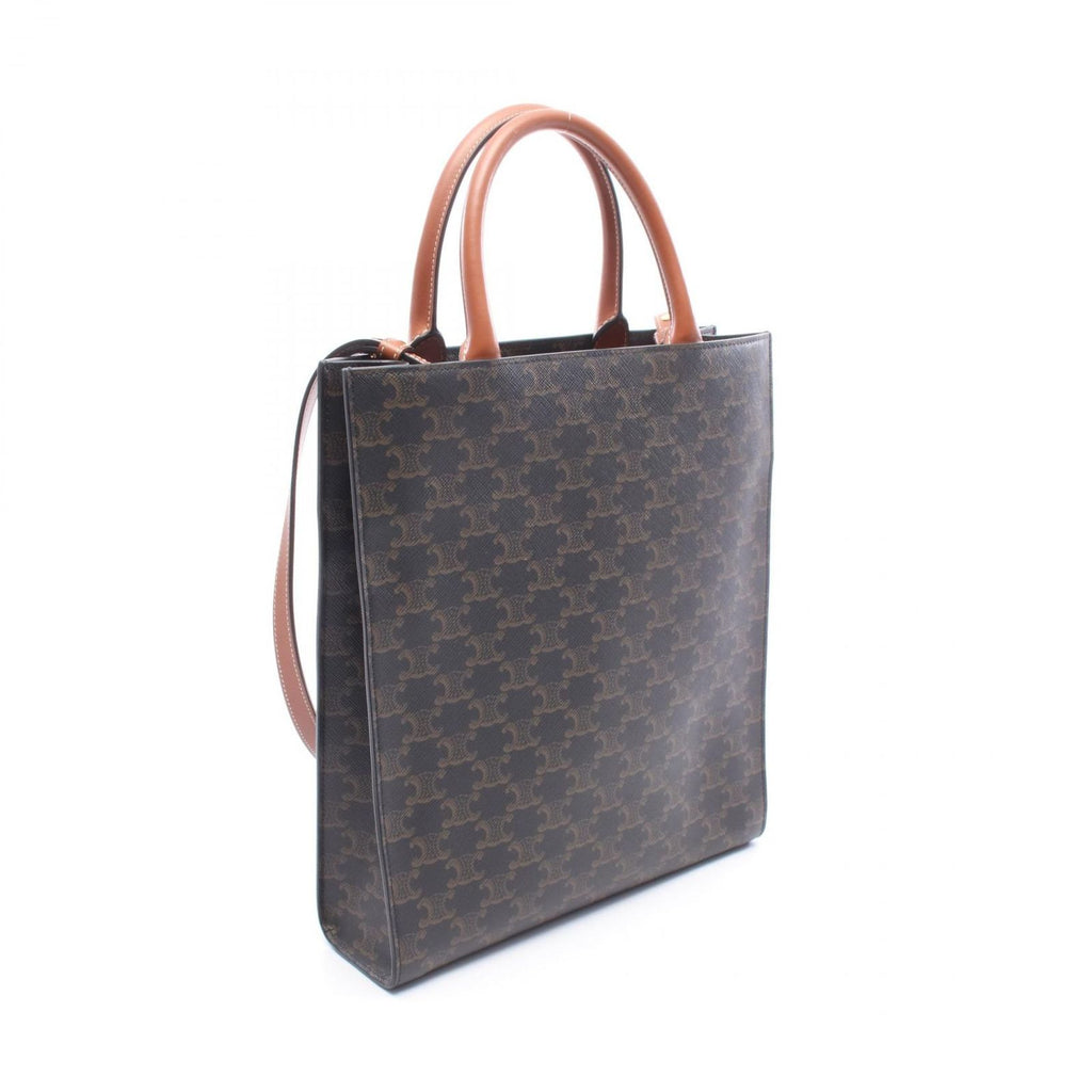 Celine Tote Bag Small Vertical Cabas Triomphe 2-Way Black Brown Leather — view 2