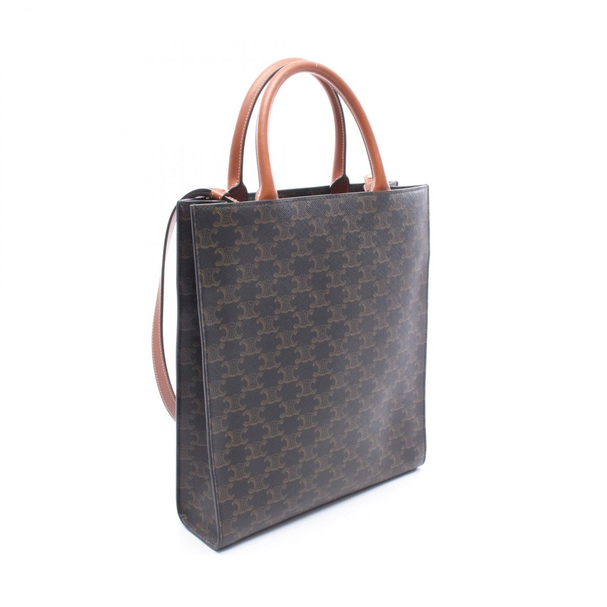 Celine Tote Bag Small Vertical Cabas Triomphe 2-Way Black Brown Leather — view 2