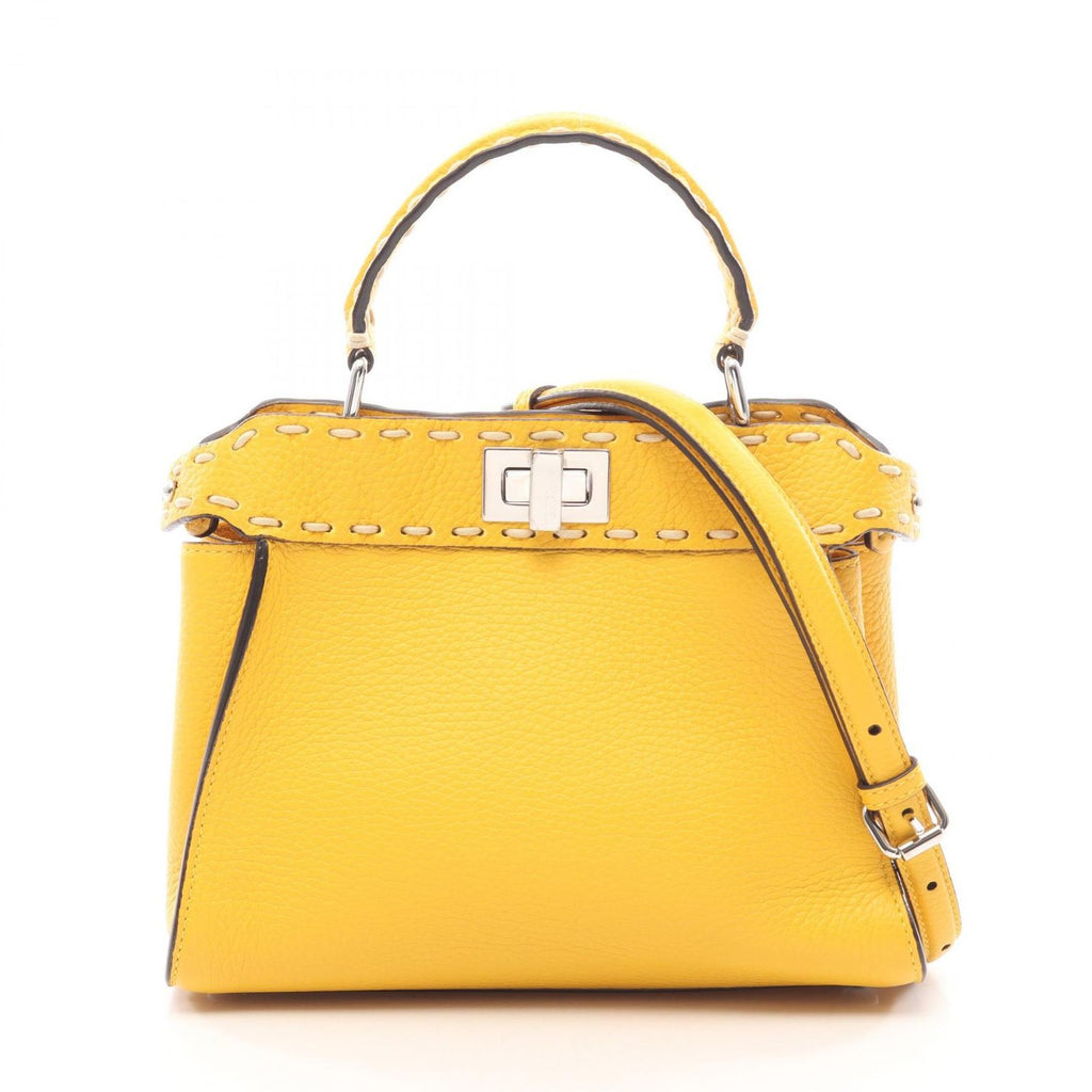Fendi Handbag Mini Peekaboo Selleria Yellow Ivory Leather