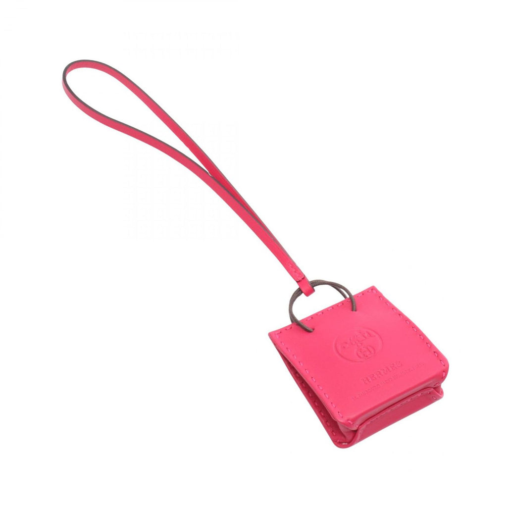 Hermes Charm Sac Orange Rose Mexico Leather Keychain — view 2