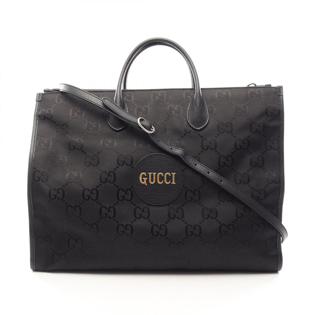 Gucci Shoulder Bag Off the Grid GG Pattern 2-Way Black Gold Leather