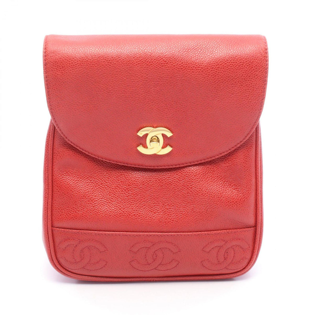 Chanel Backpack Triple CC Logo Red Caviar Leather Chain