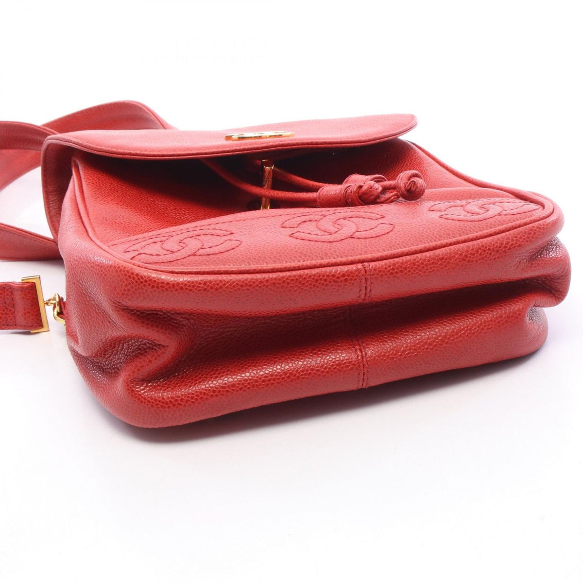Chanel Backpack Triple CC Logo Red Caviar Leather Chain — view 6