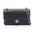 Chanel Shoulder Bag Quilted Double Flap Black Caviar Leather Chain