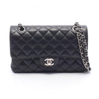 Chanel Shoulder Bag Quilted Double Flap Black Caviar Leather Chain
