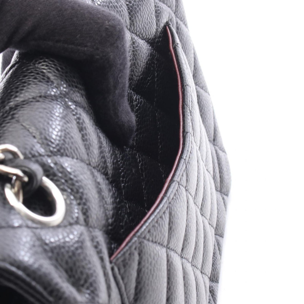 Chanel Shoulder Bag Quilted Double Flap Black Caviar Leather Chain — view 6
