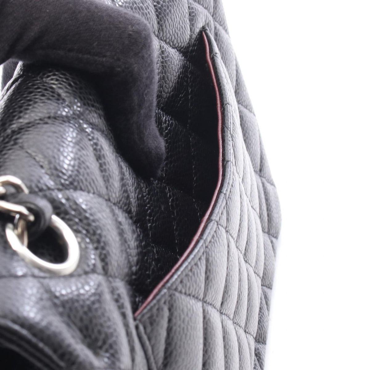 Chanel Shoulder Bag Quilted Double Flap Black Caviar Leather Chain — view 6