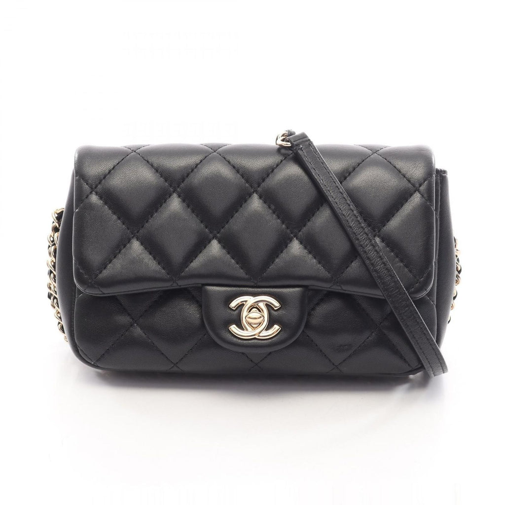 Chanel Shoulder Bag Quilted Chain Around Black Lambskin Small Flap