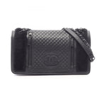 Chanel Shoulder Bag Quilted Black Shearling Leather CC Logo Full Flap Chain