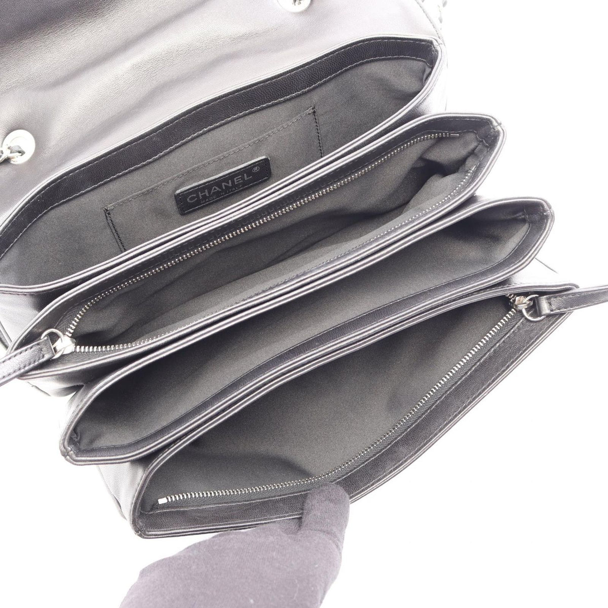 Chanel Shoulder Bag Quilted Black Lambskin Flap Chain — view 3