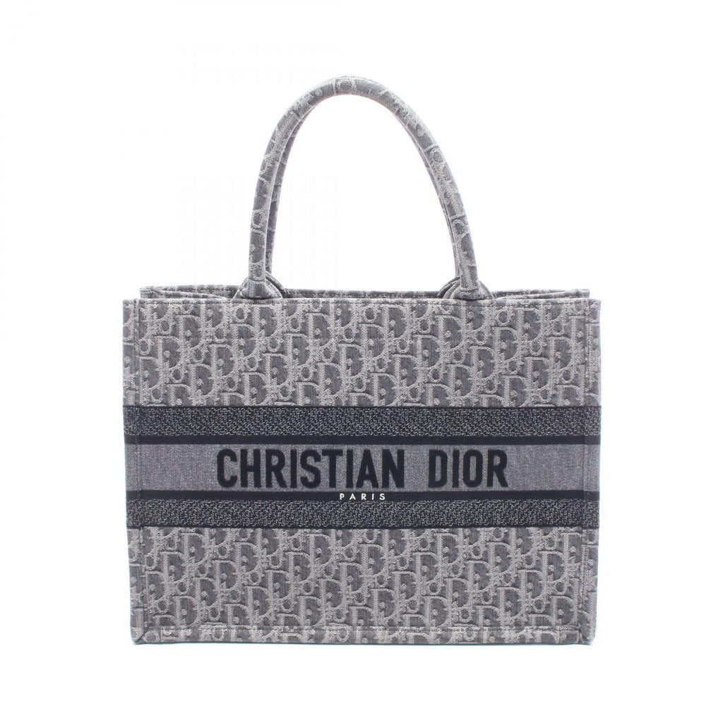Dior Tote Bag Book Medium Gray Black Canvas Oblique