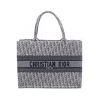 Dior Tote Bag Book Medium Gray Black Canvas Oblique
