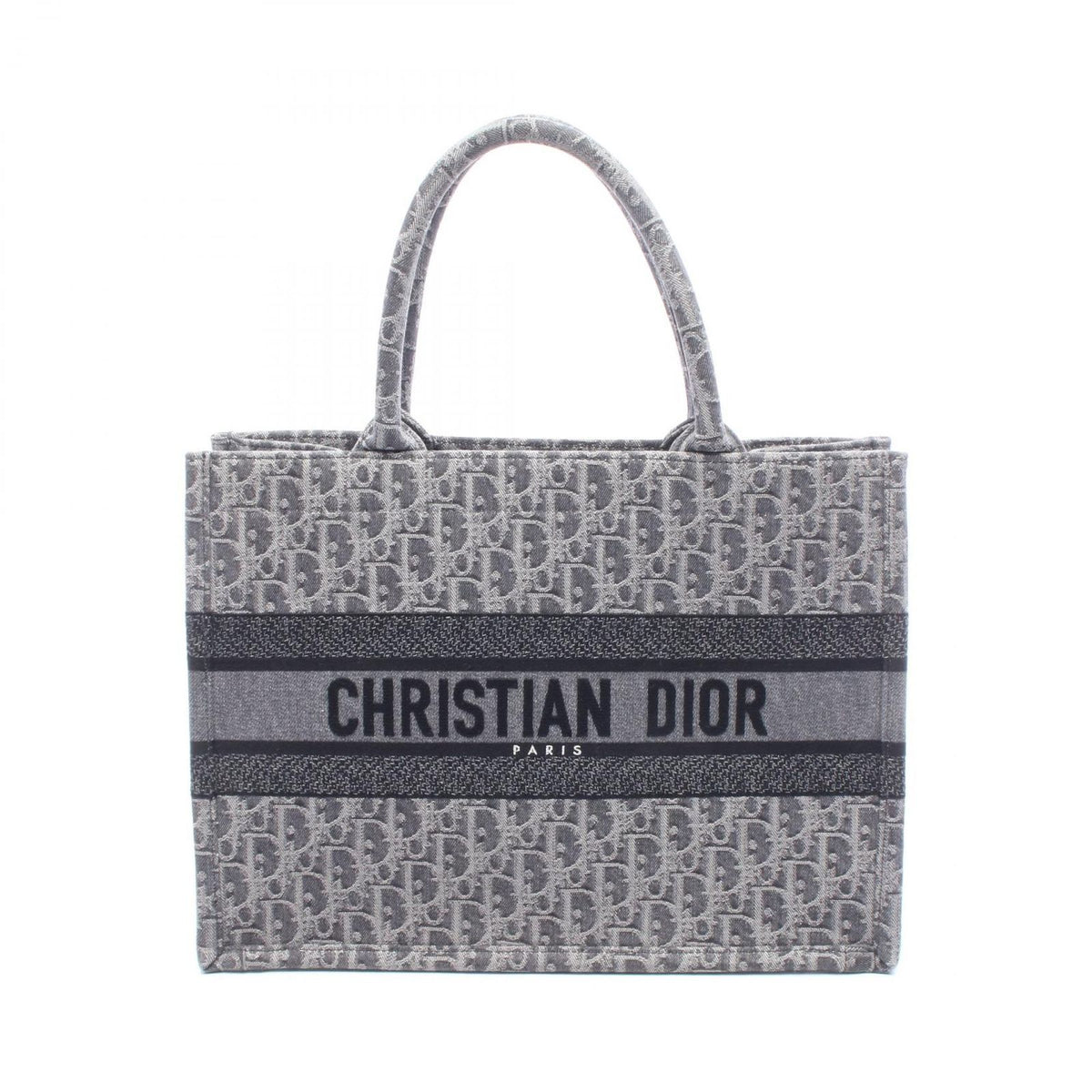 Dior Tote Bag Book Medium Gray Black Canvas Oblique