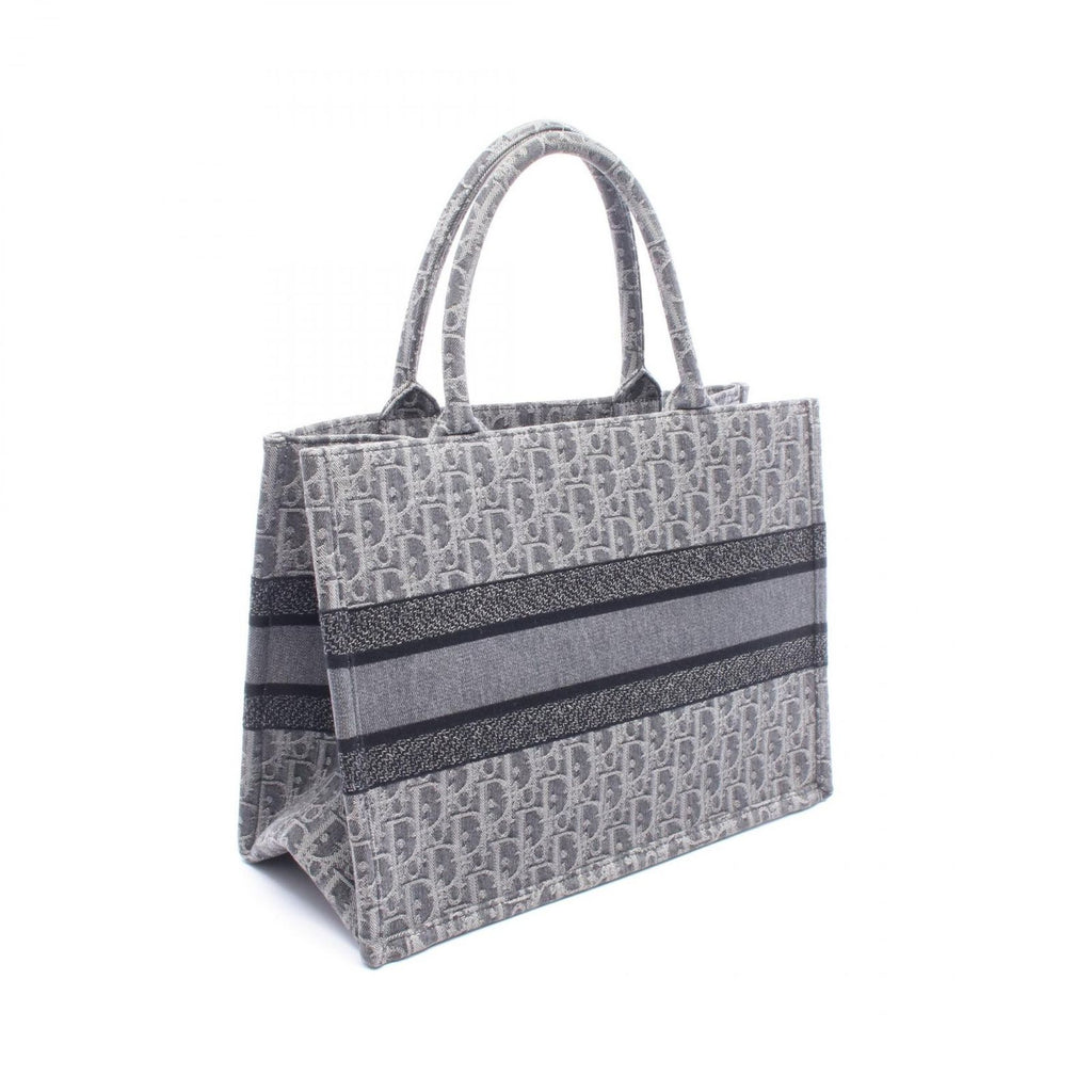 Dior Tote Bag Book Medium Gray Black Canvas Oblique — view 2