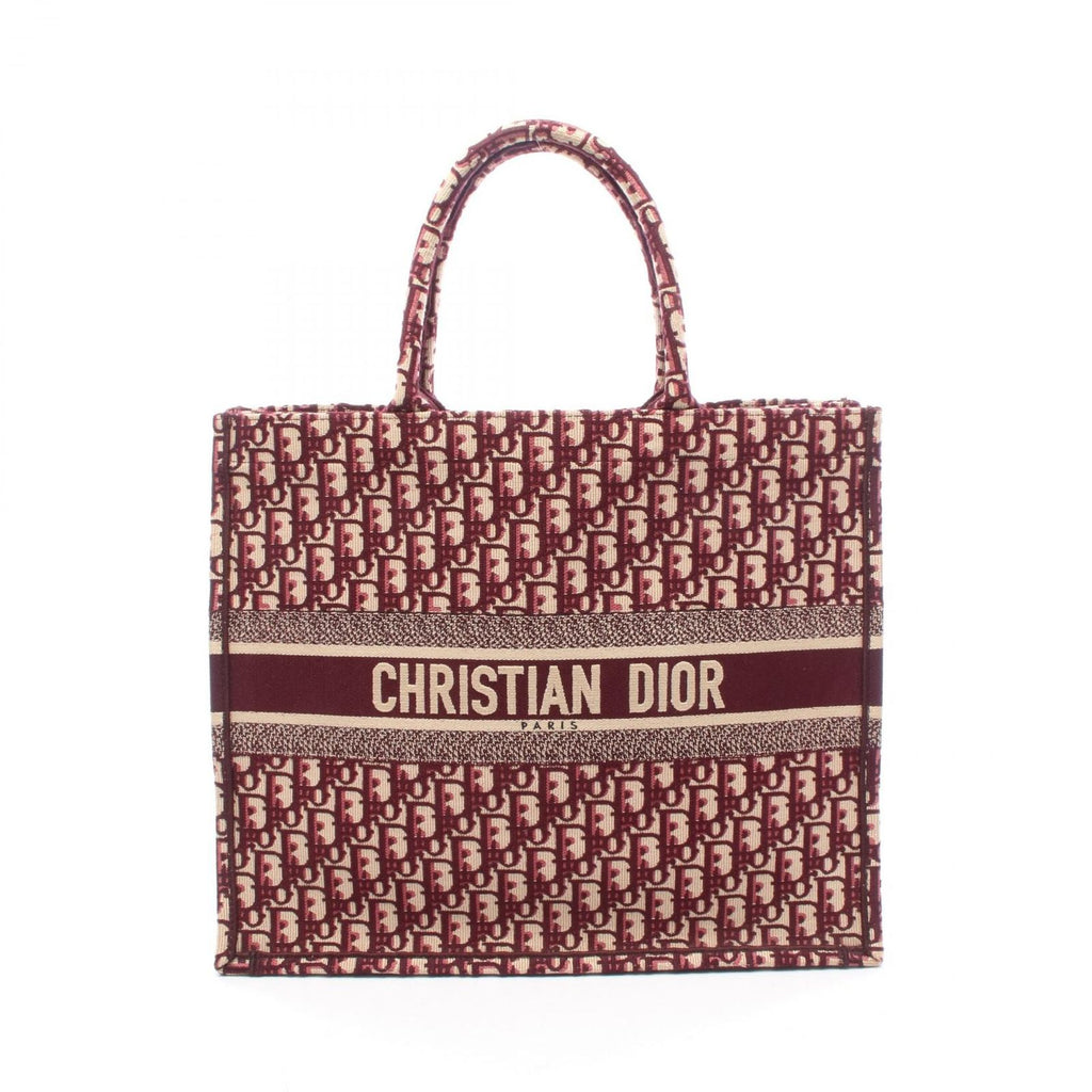 Dior Tote Bag Book Large Bordeaux Ivory Canvas Oblique