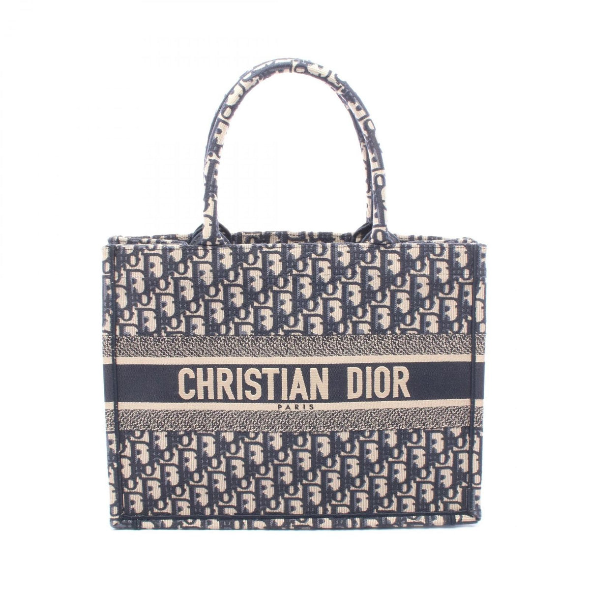 Dior Tote Bag Book Medium Navy Beige Canvas Oblique