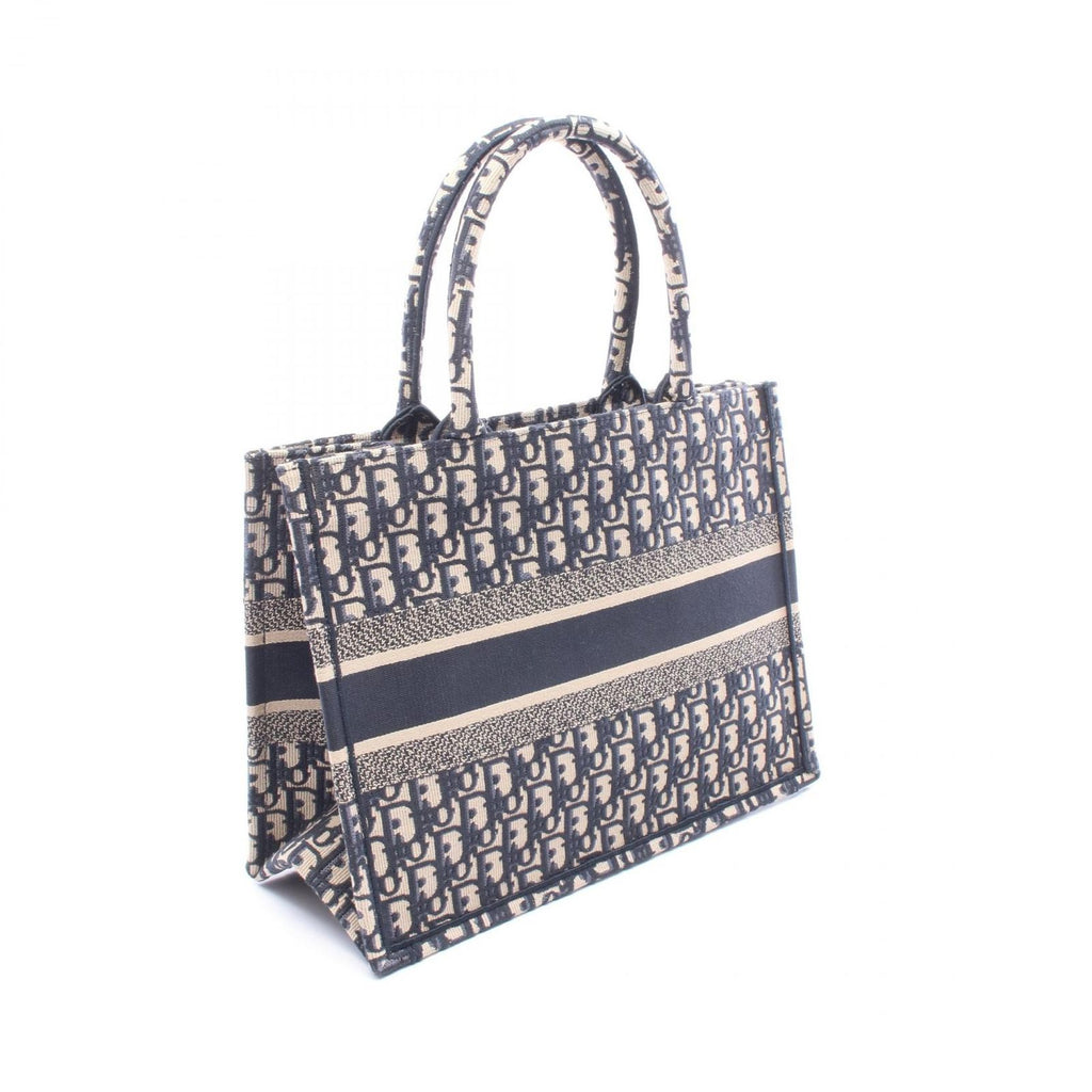 Dior Tote Bag Book Medium Navy Beige Canvas Oblique — view 2