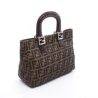 Fendi Tote Zucca Black Brown Canvas Leather Handbag — view 2