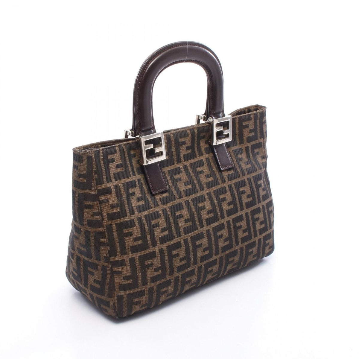 Fendi Tote Zucca Black Brown Canvas Leather Handbag — view 2