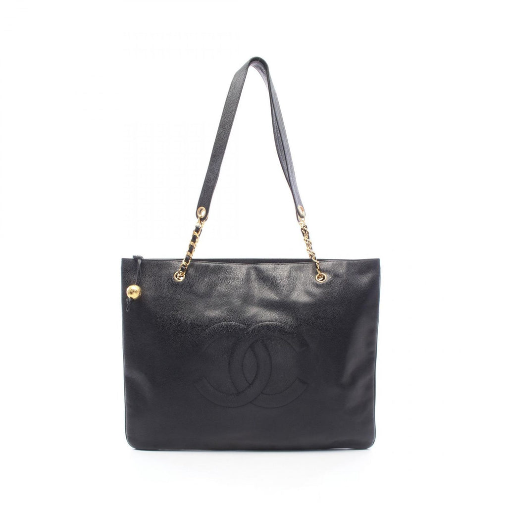 Chanel Tote Bag CC Logo Black Caviar Leather Chain