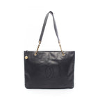 Chanel Tote Bag CC Logo Black Caviar Leather Chain