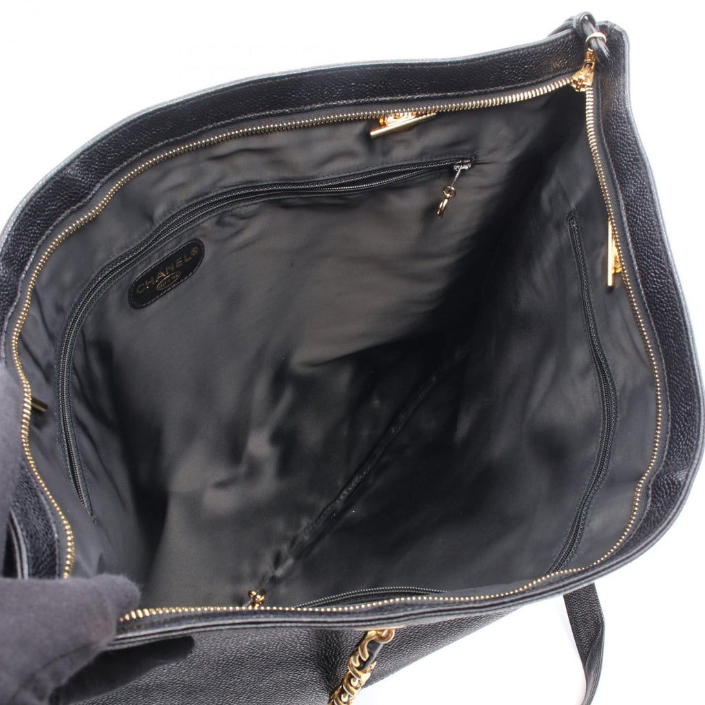 Chanel Tote Bag CC Logo Black Caviar Leather Chain — view 3