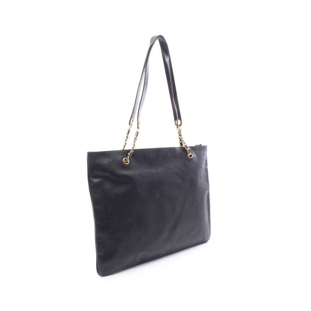Chanel Tote Bag CC Logo Black Caviar Leather Chain — view 2