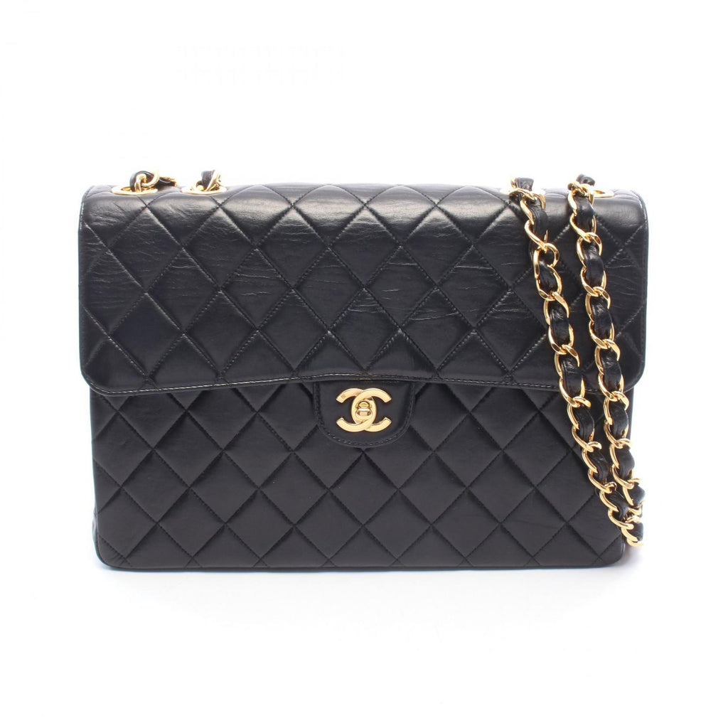 Chanel Shoulder Bag Maxi Quilted 30 Single Flap Black Lambskin Chain