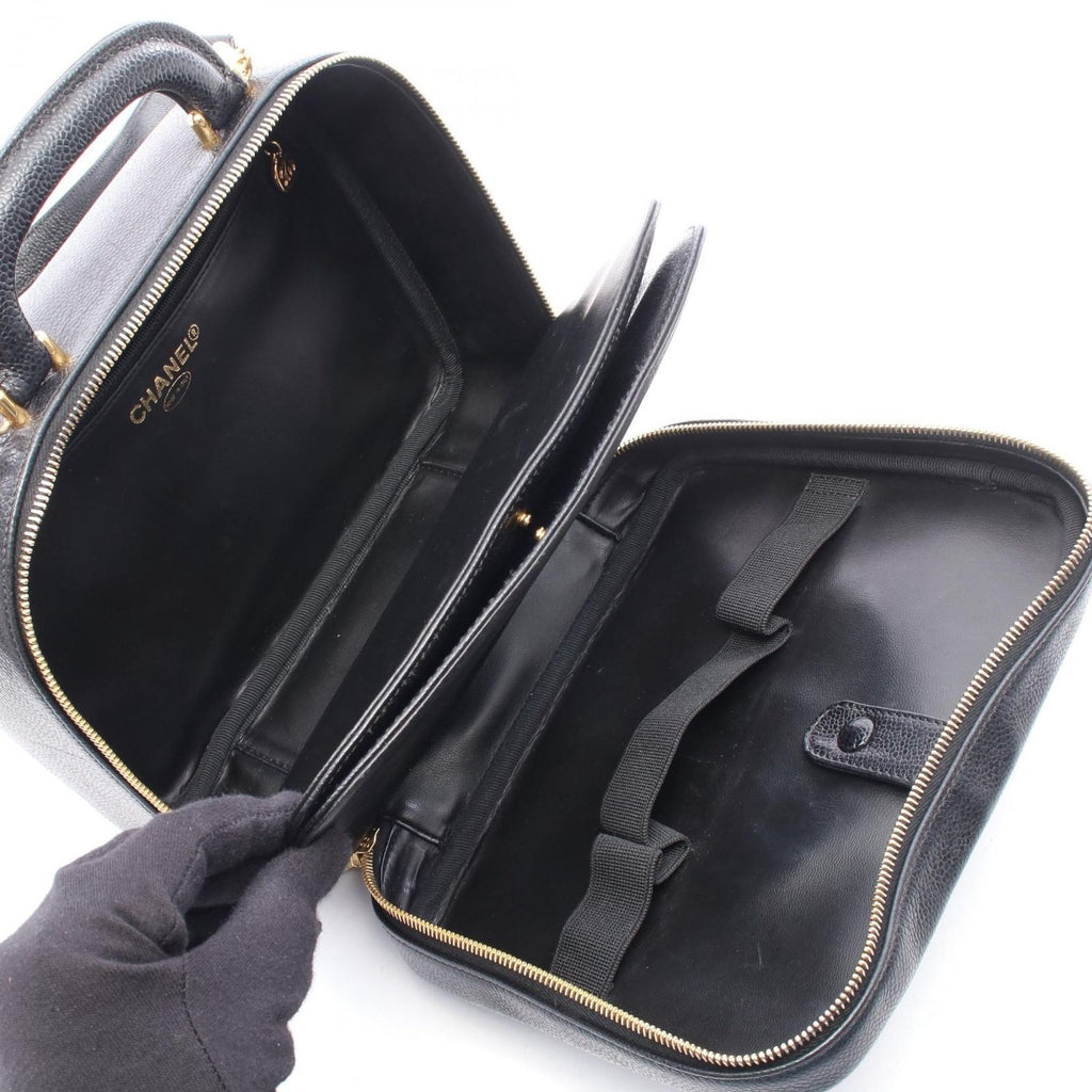 Chanel Handbag CC Logo Black Caviar Leather Vanity 2-Way Shoulder — view 3