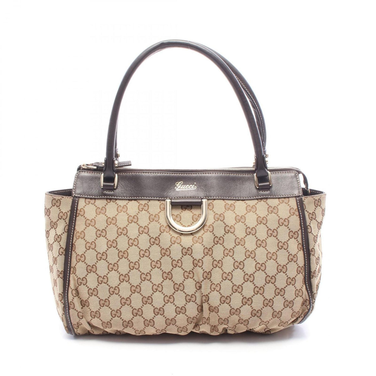 Gucci Tote Bag Abbey GG Canvas Beige Dark Brown
