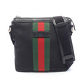 Gucci Shoulder Bag Web Stripe Flat Messenger Black Leather Sherry Line
