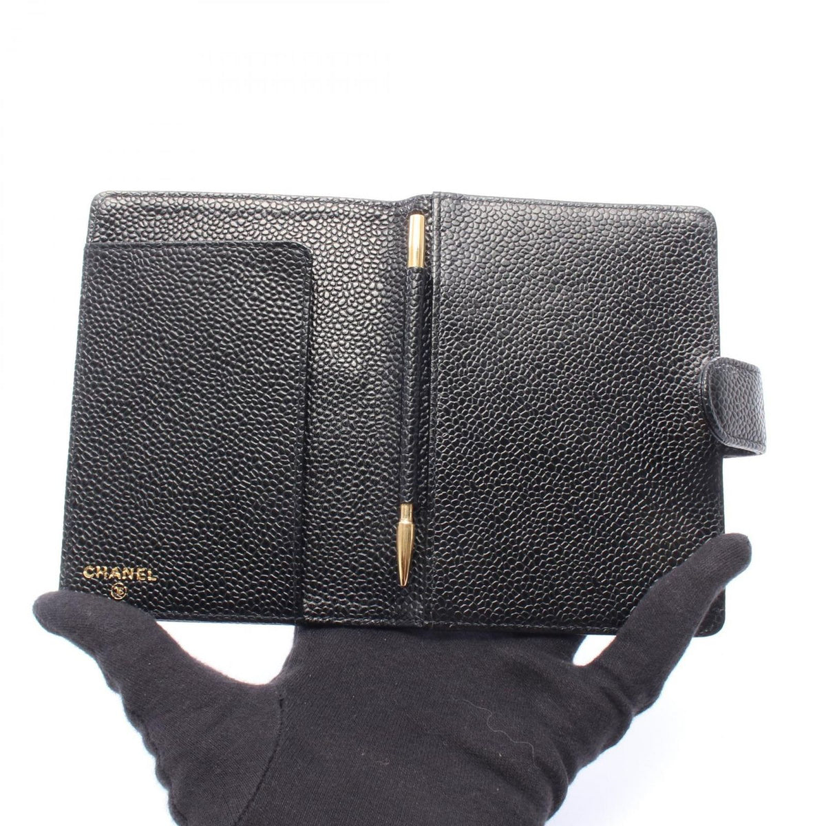 Chanel Agenda Cover Mini CC Logo Black Caviar Leather — view 3