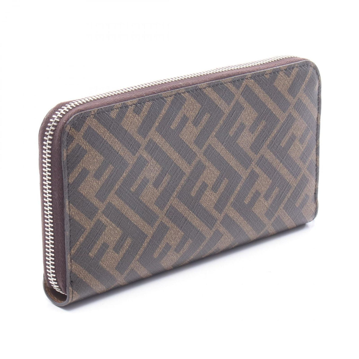 Fendi Round Wallet Diagonal Zucca Brown Black Leather — view 2