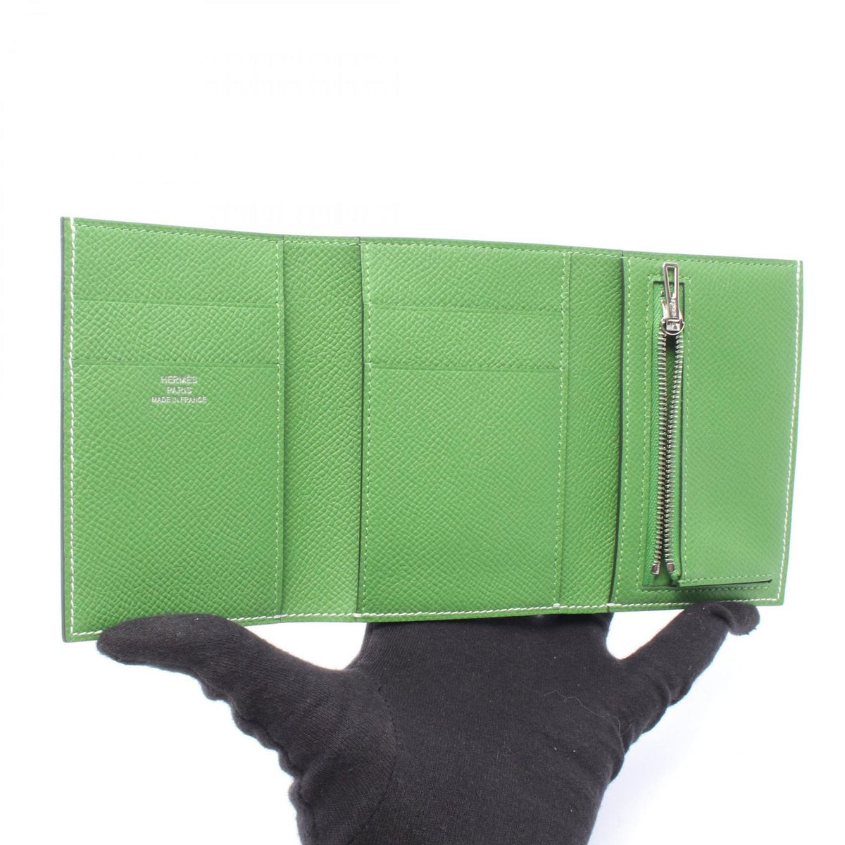 Hermes Trifold Wallet Bearn Combine Verso Vert Fizz Yucca Leather — view 3