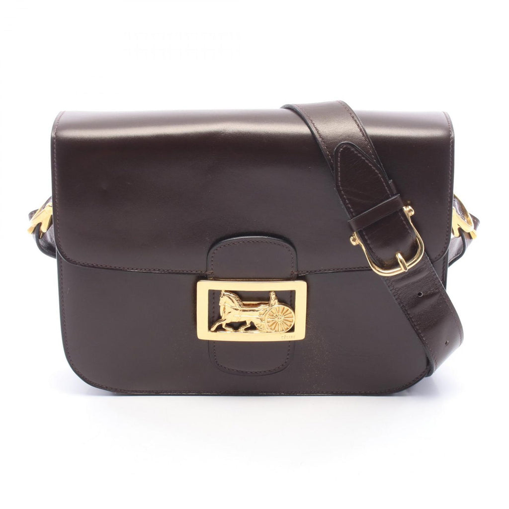 Celine Shoulder Bag Horse Carriage Dark Brown Leather