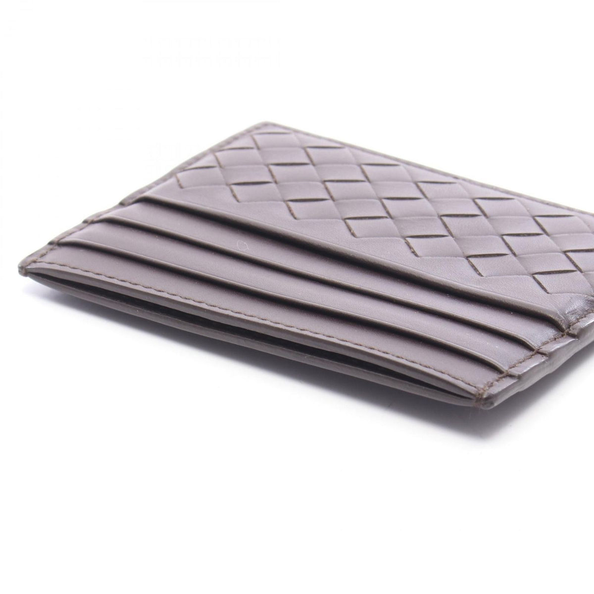 Bottega Veneta Card Case Intrecciato Dark Brown Leather — view 3