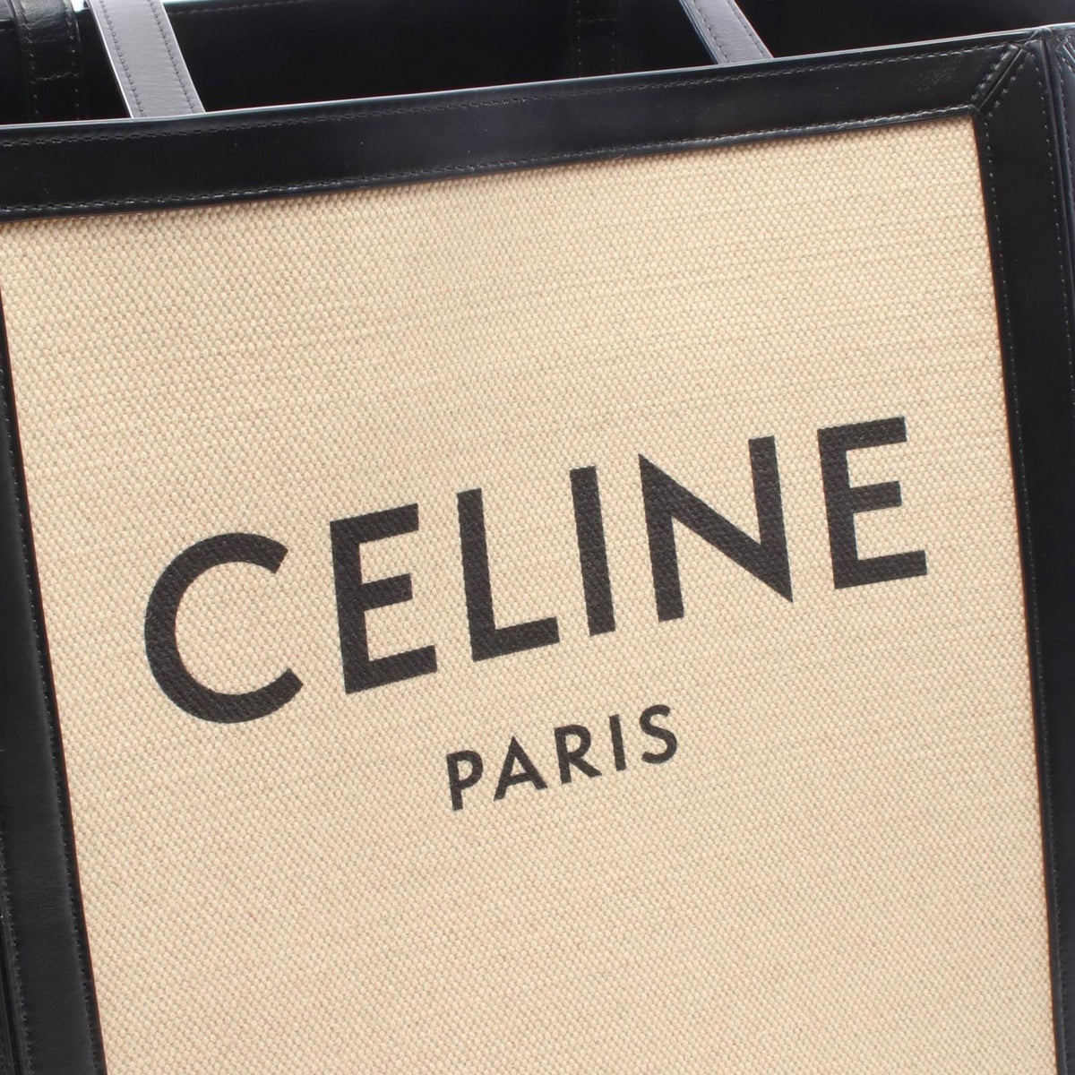 Celine Tote Bag Large Square Cabas Vanilla Black Canvas Leather — view 4