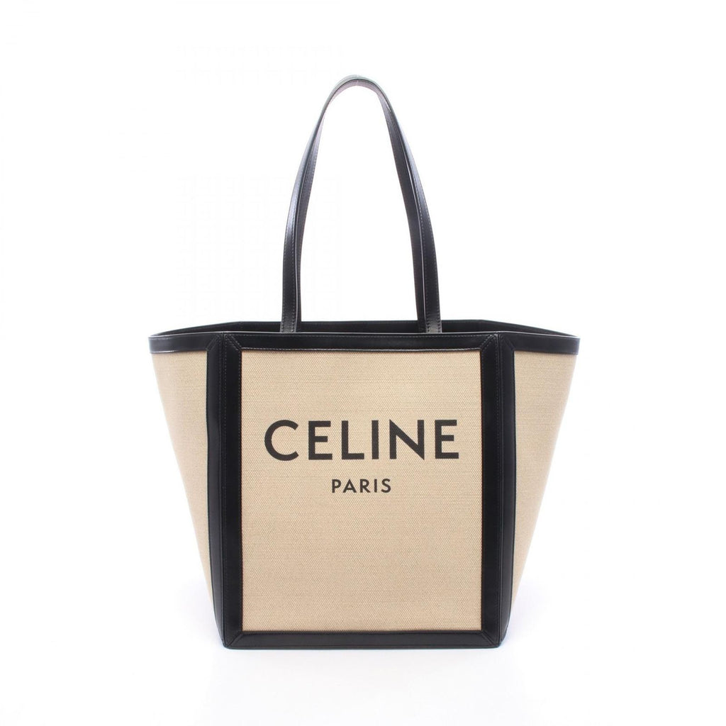 Celine Tote Bag Large Square Cabas Vanilla Black Canvas Leather