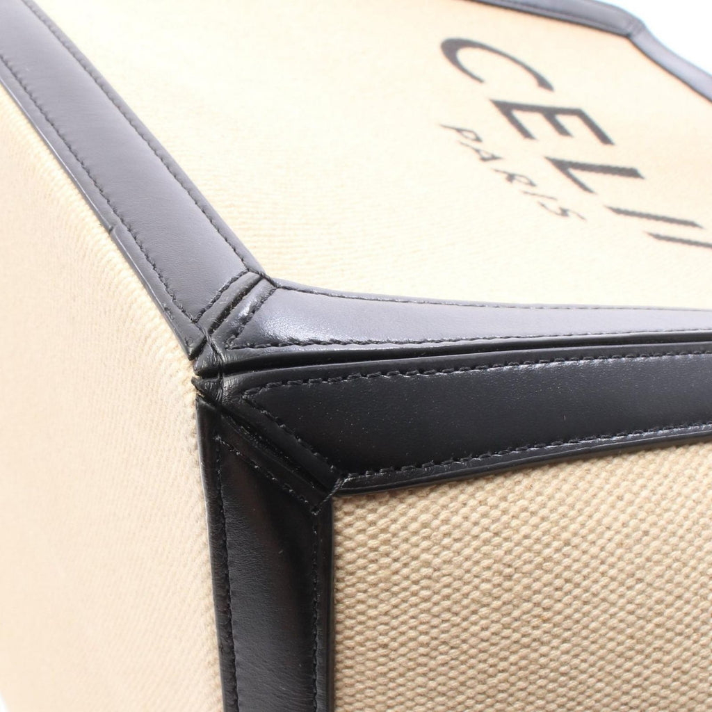 Celine Tote Bag Large Square Cabas Vanilla Black Canvas Leather — view 5