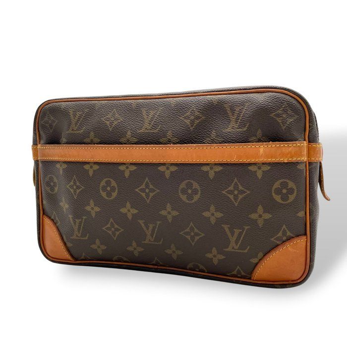 Louis Vuitton Monogram Compiegne 28 Clutch Pouch Brown Vachetta Leather Gold