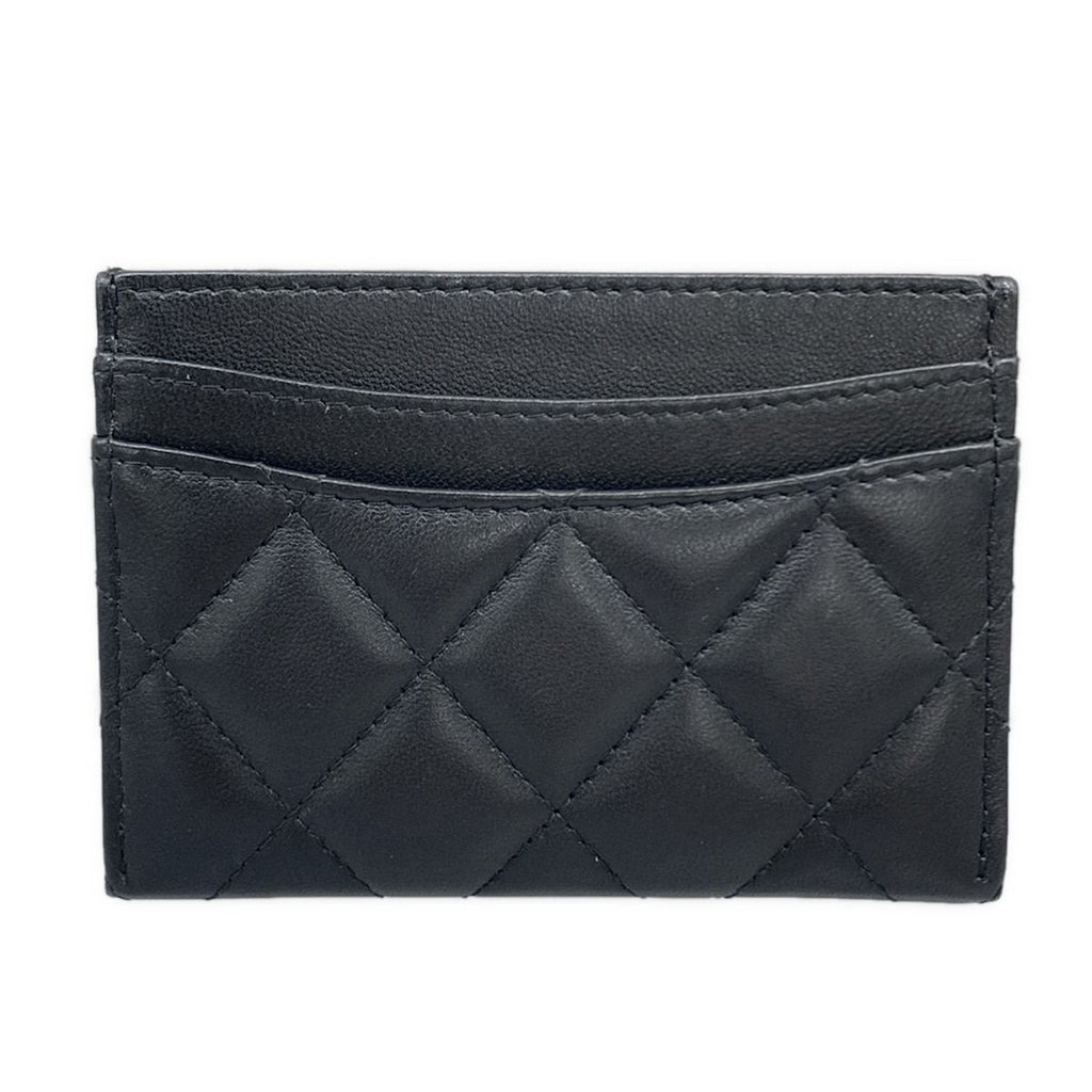Chanel Card Case Quilted Black Silver Lambskin — view 2